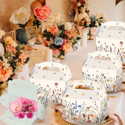 BACH AND BOUJEE 12 PCS Wildflower Party Treat Boxes Flower Party Favor Gift Box Wildflower Theme Candy Goodies Bags for Fl...