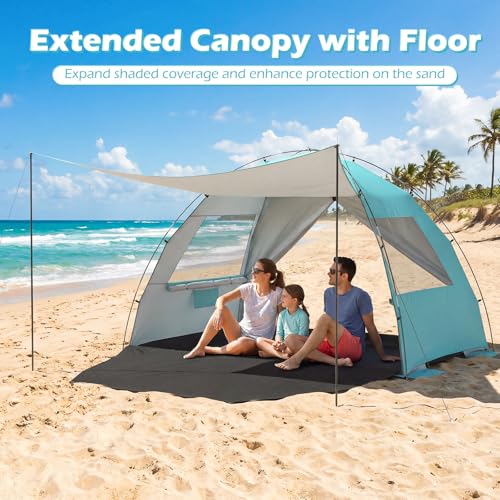 Tangkula 3/4/5/6 Person Pop Up Beach Tent with Canopy, UPF50+ Silver-Coated Lightweight Beach Sun Shelter with Extended Fl...