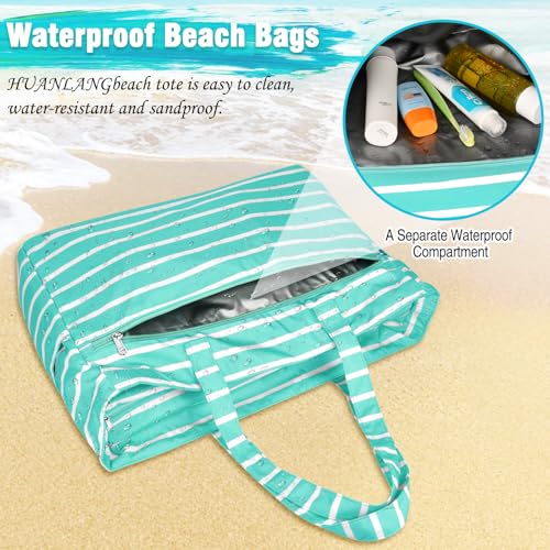 HUANLANG Extra Large Beach Bag Waterproof Beach Totes Bags for Women Men,Pool Bag with Zipper Wet Pocket