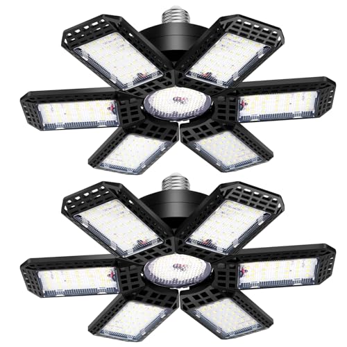 AUDLES 2 Pack Garage Lights, 200W 20000LM 6500K LED Shop Lights, Garage Light Ceiling Led with 6+1 Deformable Panels, Scre...