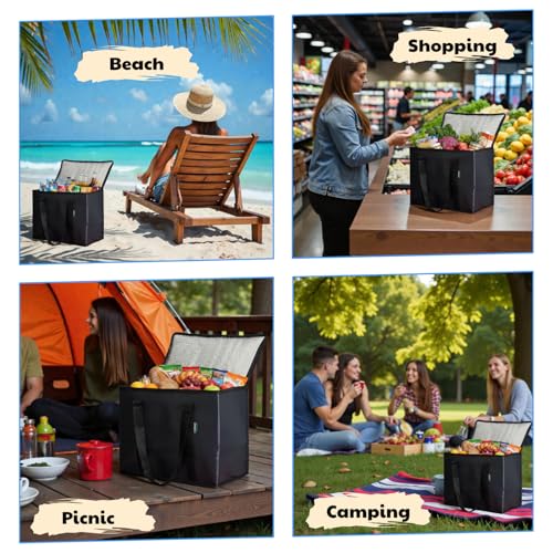 LALABAG 2-Pack Insulated Reusable Grocery Bags – Large Cooler Tote for Cold & Hot Food, Stays Upright, Durable, Foldable f...