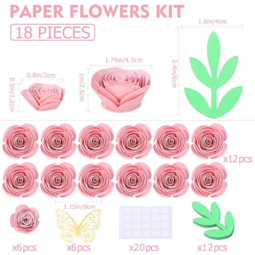 Mverse Pink Forever Rose, 3D Rolled Roses Paper Flowers Decorations for Custom Shadow Box Frame, Mini Artificial Crafts DI...