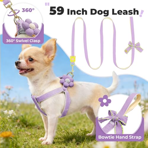 PETCARE Cute Flower Dog Harness and Bowtie Leash Set Easy Walk Puppy Dog Halter Harness for Small Dogs Girl Step in Dogs H...