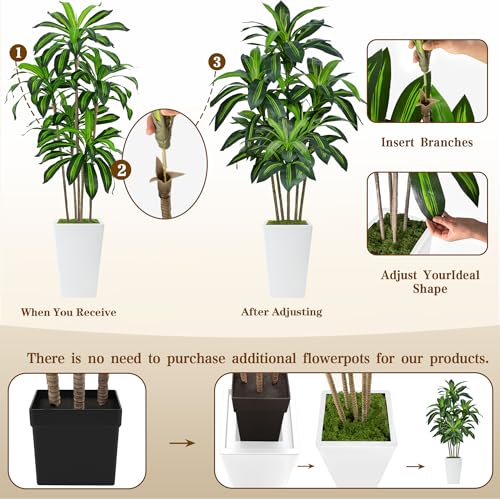 6FT Artificial Dracaena Tree, Fake Tree Indoor with White Tall Planter,Tall Artificial Plants Indoor,Artificial Silk Tree ...