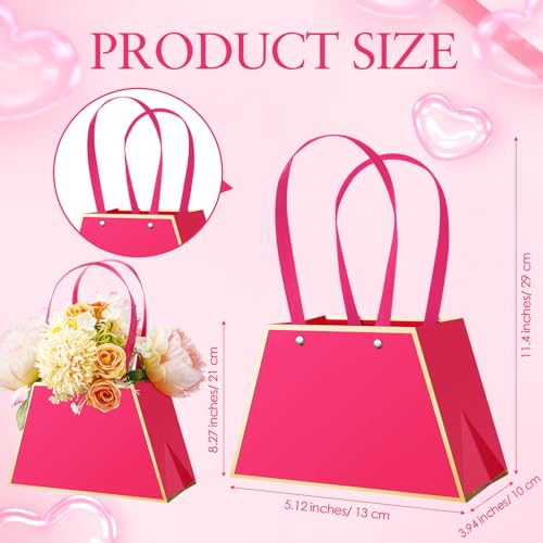 Noveread 24 Pcs Mother's Day Floral Gift Bags Bulk Portable Flower Bouquet Wrapping Paper Bag with Handle Waterproof Flori...