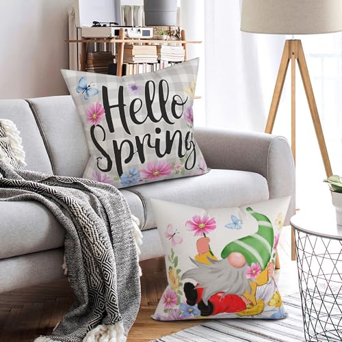 Unibyby Spring Pillow Covers 18x18, Home Sweet Home Outdoor Throw Pillowcase, Farmhouse Floral Home Decor Square Cushion C...