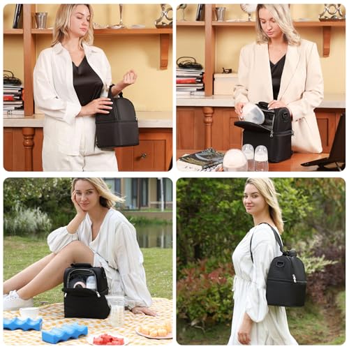 NCVI Breastmilk Cooler Bag with 2 Ice Pack, Breast Pump Bag with Cooler Fits 6 Bottles, Double Layer Breast Milk Travel Ba...