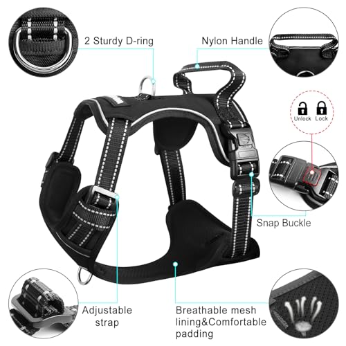 WINSEE Dog/Pet Harnesses No Pull with Dog Collar, Adjustable Reflective Oxford Outdoor Vest, Front/Back Leash Clips for Sm...