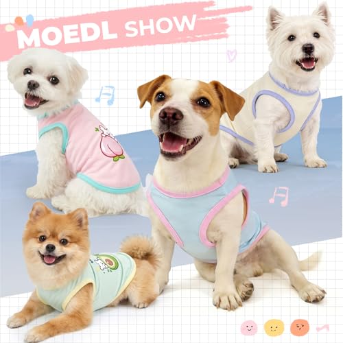 ABRRLO 4-Pack Summer Small Dog Shirts, Soft Breathable Dog Cooling Vest, Cute Fruit Print Puppy Cat Shirt Clothes, Lightwe...