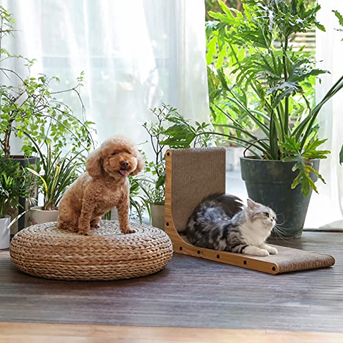 FUKUMARU Cat Scratcher, 26.8 Inch L Shape Cat Scratch Pad Wall Mounted, Cat Scratching Cardboard with Ball Toy for Indoor ...