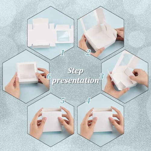 BENECREAT 20 Pack White Kraft Paper Boxes with Clear Window 3.6x3.6x1.4 Gift Packaging Boxes for Bakery Cookies Cake Candy...