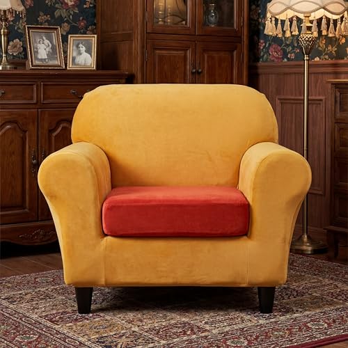 HunnmingRe 3 Pcs Velvet Stretch Couch Cushion Covers Mid Century Modern Decor Single Sofa Seat Covers Armchair Cover with ...
