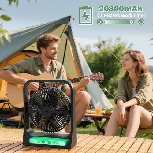 8-inch USB Portable Fan - 20800mAh Rechargeable Battery Operated Fan (80Hrs work time) - Personal Desk Fans - Battery Powe...