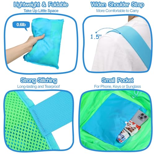 BrainyBees Extra Large Beach Toy Bag with Drawstring - Mesh Beach Tote Bag for Sand Toys, Lightweight Beach Pool Essential...