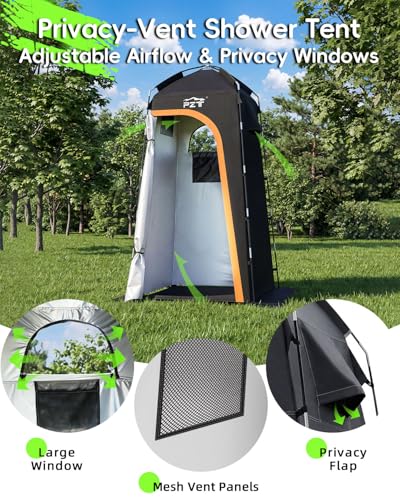 PZT Large Shower Tent, Portable Privacy Tent with Mesh Floor & Carrying Bag, Lightweight & Sturdy, Easy Set Up, Portable C...