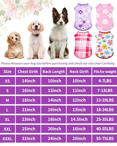 PET SHOW 4 Pack Summer Dog Shirts for Extra Small Doggies Girl UPF 50+ UV Sun Protection Cooling Clothes Tank Top Floral P...