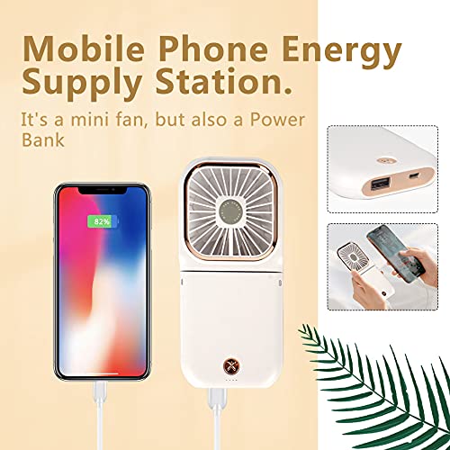Portable Mini Fan Small Battery Operated Fan 5 in 1 as Power Bank,Phone Holder,Handheld Fan,Desk Fan, USB Rechargeable Per...