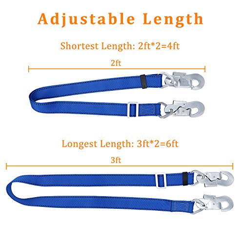 Safety Harness Lanyard, Fall Protection Lanyard and Safety Belt Adjustable,from 4-Feet to 6-Feet Outdoor Tree Climbing Bel...