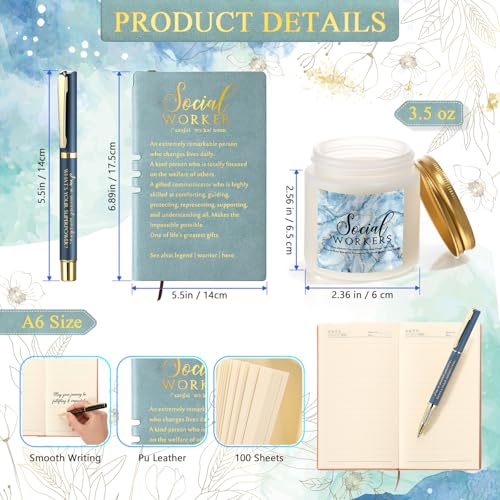 Baderke 4 Pcs Social Worker Graduation Gifts in Morandi Sky Blue, 15 Oz Mug Notebook Pen Candle Gift Set for BSW MSW DSW, ...