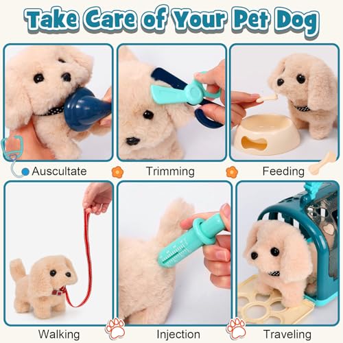 G.C 22Pcs Dog Toys for Kids Doctor Kit, Walking Barking Electronic Interactive Stuffed Dog Vet Kit Costume Pretend Play Pu...