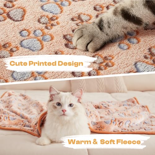 Luciphia 1 Pack 3 Blankets Super Soft Fluffy Premium Fleece Pet Blanket Flannel Throw for Dog Puppy Cat Paw Brown/Pink/Whi...