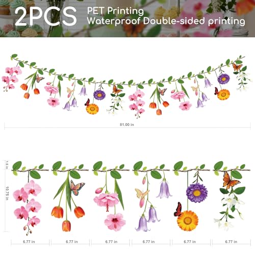 Ghegicu 2PCS Flower Banner Reusable Wildflower Garland Floral for Spring Party Enchanted Garden Theme Picnic Wedding Baby ...