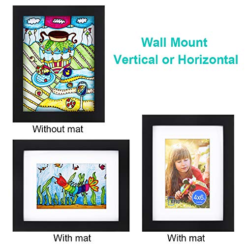 RPJC 6x8 inch Picture Frame Made of Solid Wood and High Definition Glass Display Pictures 4x6 with Mat or 6x8 Without Mat ...