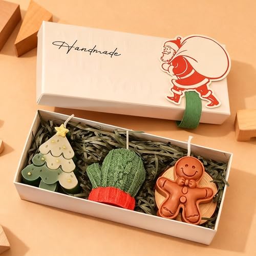 Handmade Christmas Scented Candle Gift Set, Holiday Collection with Christmas Tree, Gingerbread Man, Snowman Designs, Deco...