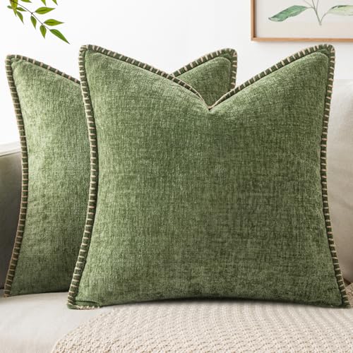 MIULEE Pack of 2 Couch Throw Pillow Covers 18x18 Inch Sage Green Farmhouse Decorative Pillow Covers with Stitched Edge Sof...