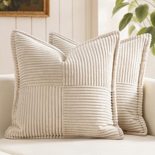 MIULEE Decorative Throw Pillow Covers for Couch Bed Livingroom 18x18 Inch Set of 2 Beige Boho Accent Throw Pllows Broadsid...