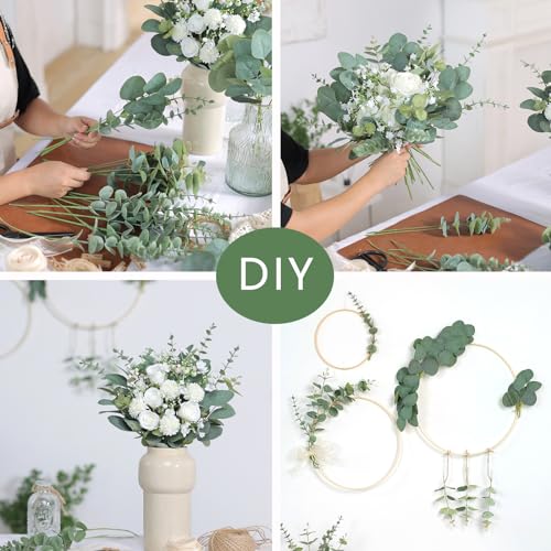 110 Pcs 7 Kinds Mixed Artificial Eucalyptus Stems and Faux Flowers,Fake Silver Dollar Eucalyptus Leaves Stems Bulk Real To...