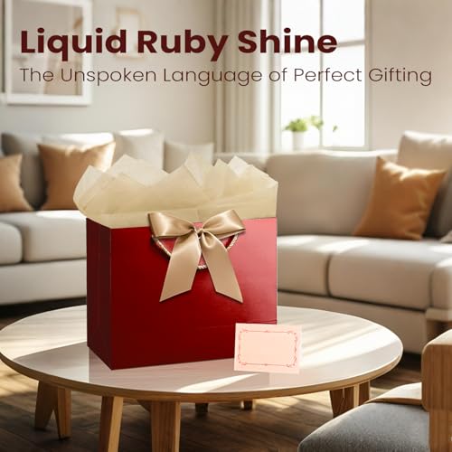 PrintGuru 13” Large Red Gift Bag with Handles, Mother’s Day Gift Bag, Birthday Gift Bag with Tissue Paper and Greeting Car...