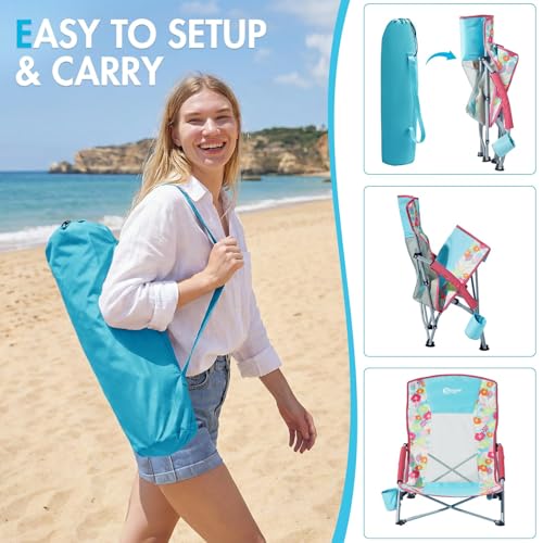 Portal Low Beach Chair for Adults - Heavy Duty 350 lbs Weight Capacity Folding Portable Sand Chair, Breathable Mesh Outdoo...