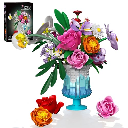 Mavo brix Flower Building Set with Vase, Artificial Botanical Flower Set for Adults Women, Home Décor Display, Romantic Gi...