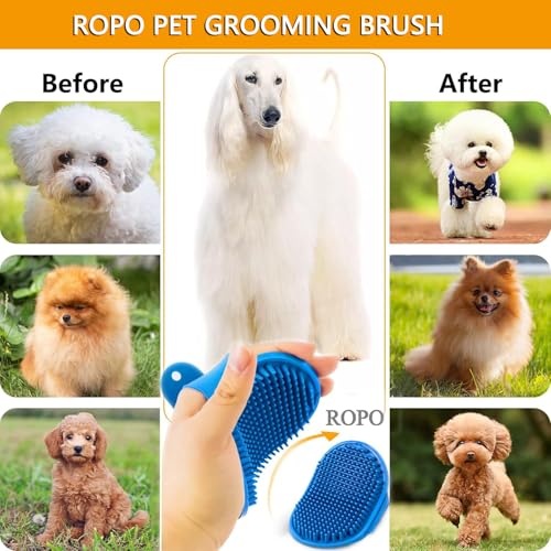 Dog Grooming Brush, CWXZSTM Pet Shampoo Bath Brush Soothing Massage Rubber Comb with Adjustable Ring Handle for Long Short...