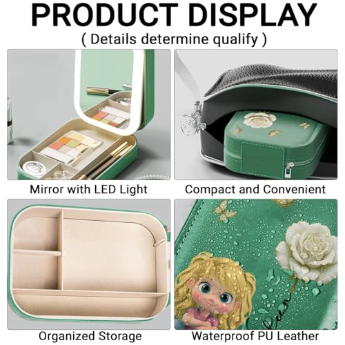 Wrappiness Women & Girls Floral Makeup Box With LED Mirror - Personalized Birthmonth Flower Travel Jewelry Organizer Gift ...