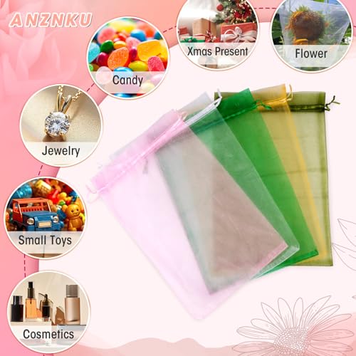 ANZNKU 50 Pack White Organza Bags 8x12 in, Small Gift Bags Bulk for Wedding Baby Shower Birthday Candy Party Favors, Sheer...