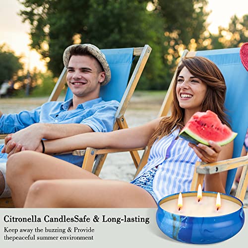 OFUN Large Citronella Candles Outdoor Decorative 55oz, Soy Wax Lemongrass Candle Set 3 Wick, Scented Jar Candle Bulk Up to...
