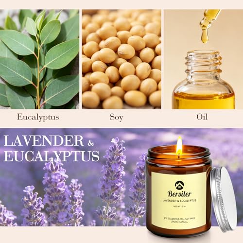 Bersiler Aromatherapy Candles, Scented Candles, 7OZ Lavender Eucalyptus Candles Stress Relief and Relax for Home & Bedroom...