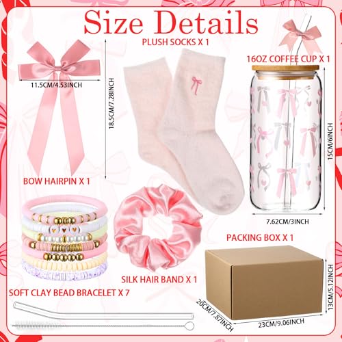 Remerry 14 Pcs Coquette Pink Bow Birthday Gift for Women Happy Birthday Gift Box for Teen Daughter Her Sister, Pink Bow Gi...