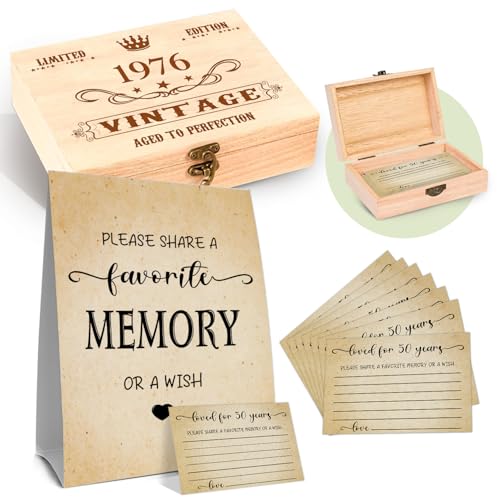50th Birthday Party Share a Memory Set, 1976 Birthday Gifts for Women Men, 1976 Wooden Share A Memory Box with Memory Sign...