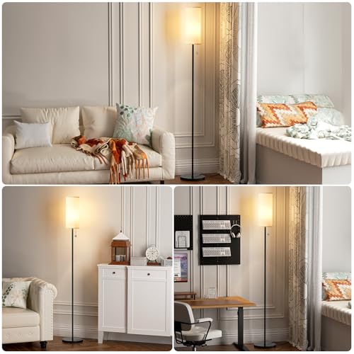 Ambimall 64'' Floor Lamp for Living Room with Bulb- Tall Lamps with Beige Lampshade & Pull Chain Switch, Pole Lamps for Be...