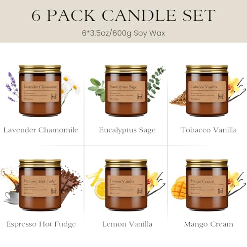 M&SENSE 6 Pack Christmas Candle Gift Set, Aromatherapy Candle Gift for Men and Women, Soy Wax Candles Home Scented, Long L...