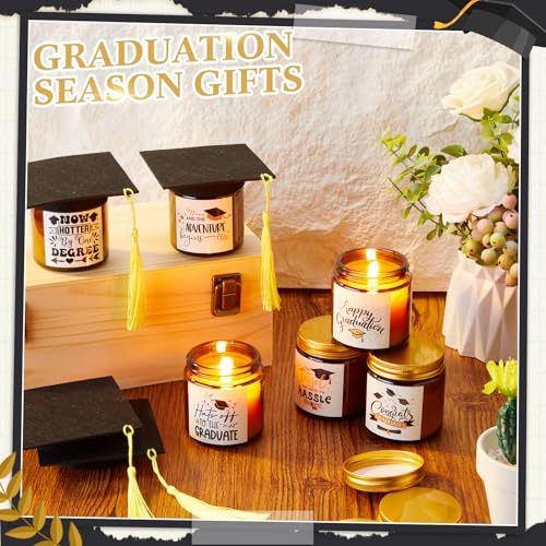 Conelist 12Pcs Graduation Scented Candles Gifts Set for Her Him Include 6 Pcs 7oz Jar Soy Wax Candles and 6 Pcs Mini Gradu...