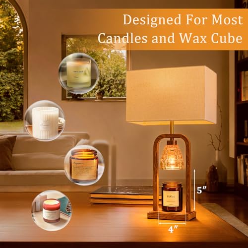 PoKat Electric Candle Warmer Lamp Farmhouse, Wood-Like Candle Lamp Warmer with Timer Dimmer, Wax Light Warmer Lamp Jar Can...