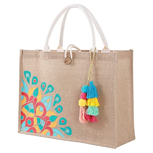 itgowisa Jute Beach Bag for Women, Burlap Beach Tote Bag with Tassel Pocket, Summer Gift for Vacation, Pool, Cruise & Groc...