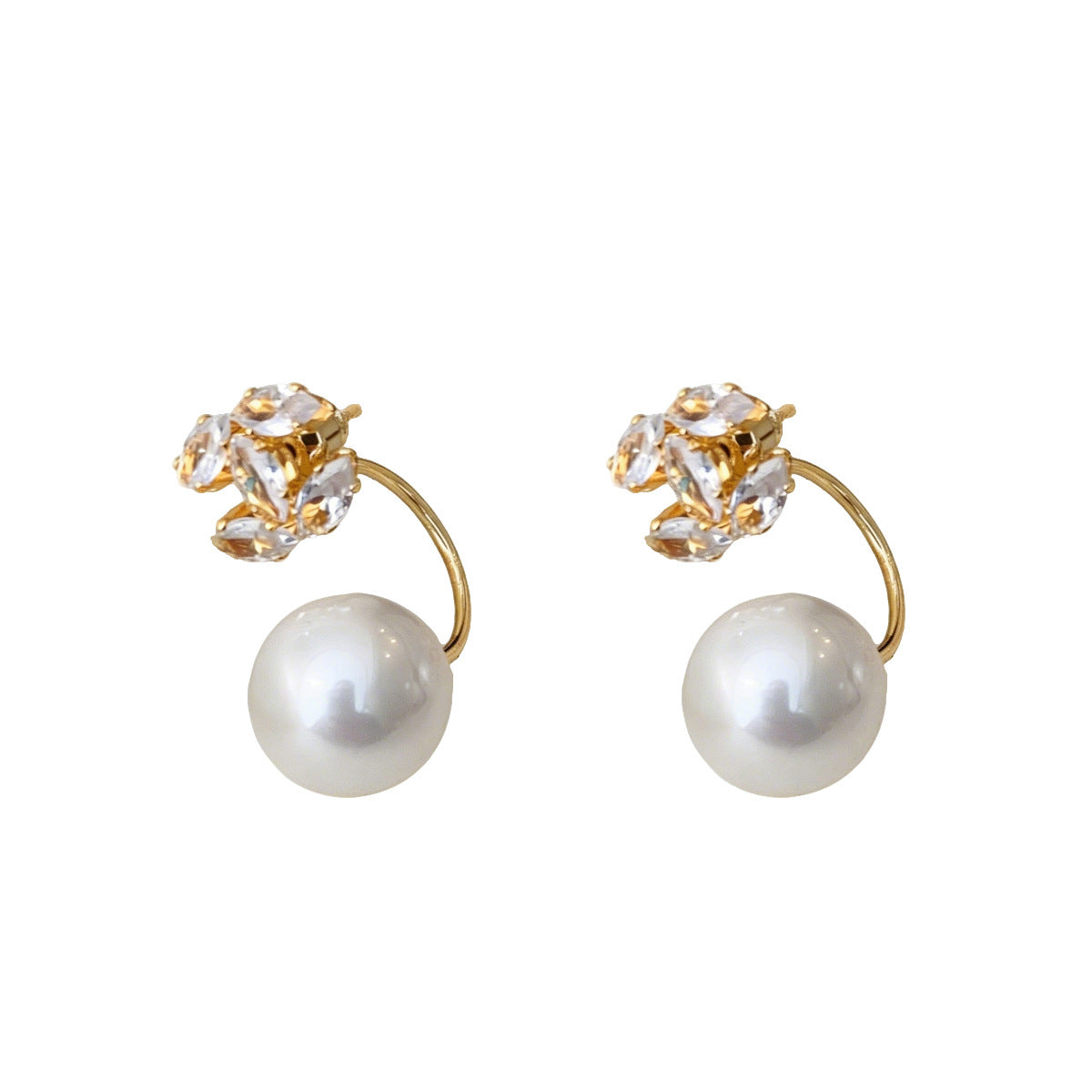 New European American Earrings For Women, Geometric Coco Style Stud Earrings Inlaid Cubic Zirconia With Pearls, Elegant Versatile Ear Jewelry