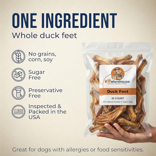 K9warehouse Duck Feet for Dogs – High Protein Dehydrated Dog Treats, Natural Crunchy Chews with Collagen, Glucosamine & Ch...