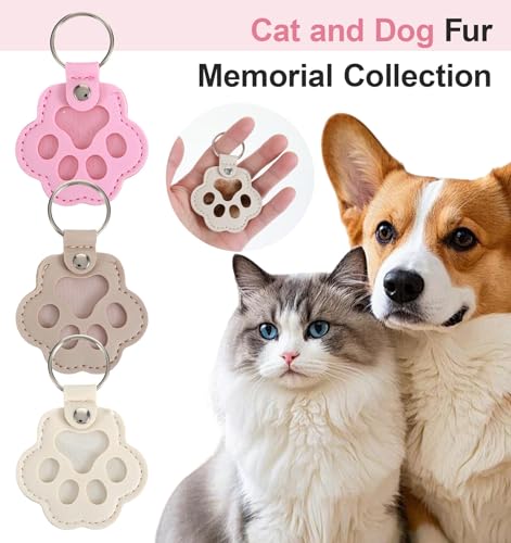 ValueBargain Pet Fur Keepsake, 3Pcs Dog Hair Keychain with 3D Paw for Dogs that Holds Fur, Keepsake, Pet Lover Gift (3 Col...