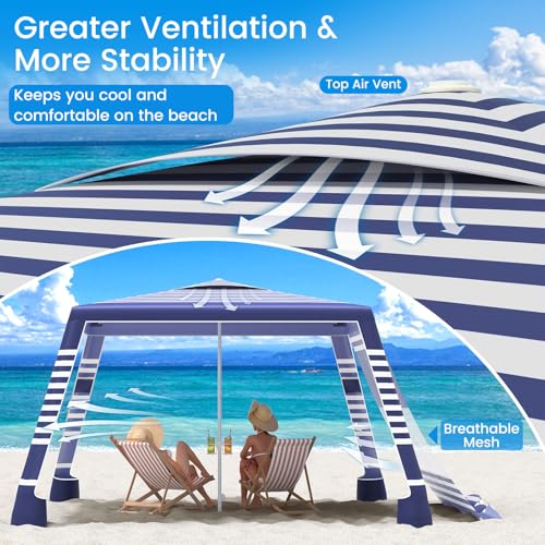 MoKo Beach Cabana, 8'×8' Large Beach Canopy with Side Wall, UPF 50+ Protection Easy Setup Beach Tent Sun Shelter, Adjustab...